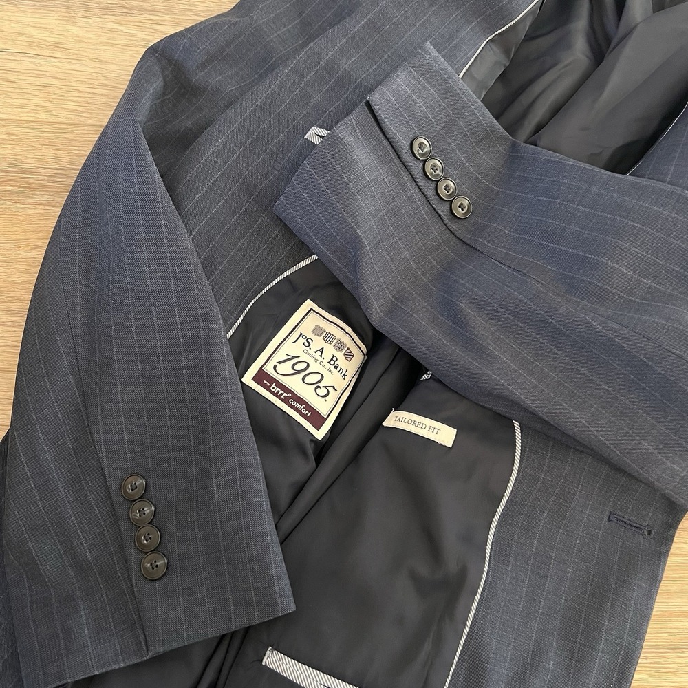 Jos A Bank Men's Brrr Comfort Plaid 40R Blazer Jacket Wool Spandex Stretch Blue - Picture 3 of 10